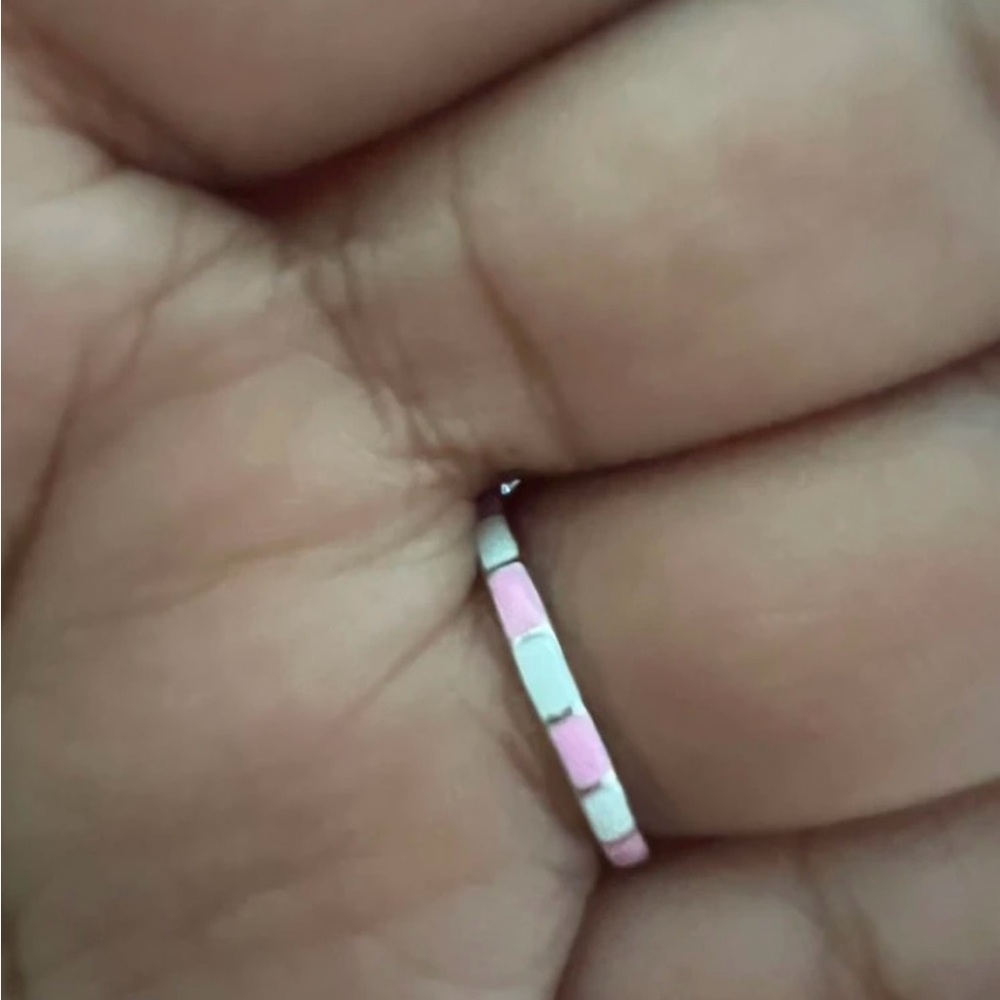 🆕 Stamped S925 Sterling Pink and White Pastel Band Ring -Size 7 - Picture 8 of 13